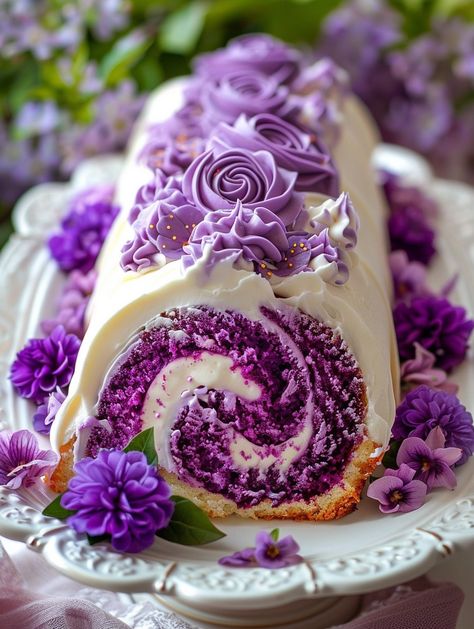 Purple Velvet Cake Roll: A Stunning and Delicious Treat - Famousbio Ube Roll Cake, Purple Food Ideas Snacks, Chocolate Cake Bars Recipe, Purple Velvet Cake, Ube Roll, Purple Velvet Cakes, Triple Layer Chocolate Cake, Purple Desserts, Chocolate Espresso Cake