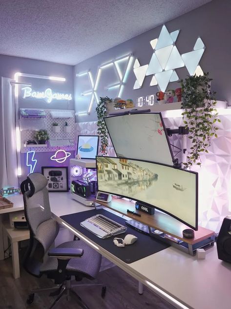 Gaming Room Setup Ideas, Room Setup Ideas, Gaming Computer Room, Setup Pc, Dream Setup, Gaming Bedroom, Small Game Rooms, Setup Gamer, Computer Gaming Room