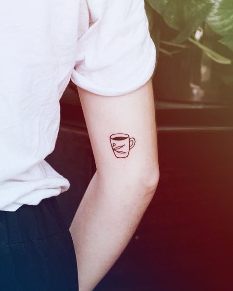 Fineline Coffee Tattoo, Coffee Tattoo Ideas Minimalist, Coffee Cup Tattoo Vintage, Iced Coffee Tattoo Minimalist, Minimalist Coffee Tattoo, Coffee Branch Tattoo, Latte Tattoo, Coffee Tattoo Minimalist, Tattoo Coffee Cup