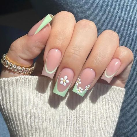 Mint Green Nails, Green Nail Designs, Cute Spring Nails, Green Nail, Trendy Nail Design, Nail Designs Spring, Floral Nails, Manicure E Pedicure, Square Nails