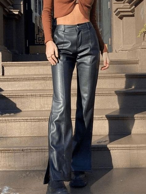 2023 Buy Split Flare Leg Pu Leather Pants under US$33 in Pants Online Store. Free Shipping with US$69+. Check reviews and buy it today. Style: Casual, Street Color: Black Main Material: Pu Leather Fit Type: Slim fit #backtoschool #backtoschooloutfits #firstdayofschooloutfit #spring #summer #summerstyle #streetstyle #outfits #ootd #trendyoutfits #fashionista #casualoutfits #flared Summer Y2k Outfits, Styling Women, Leather Pants Black, 2nd Year, Y2k Outfits, Trouser Style, Vintage Streetwear, Pants Black, Flare Pants