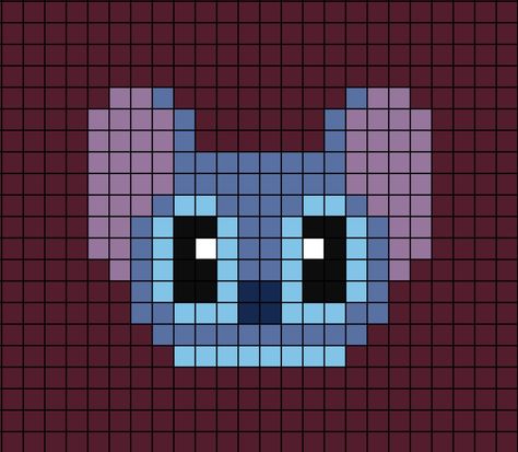 A small pixel art template of the cartoon character Stitch's face from the television program (show for Americans) Lilo and Stitch. Pixel Art Pattern Stitch, Pixel Art Disney Characters, Stitch Disney Pixel Art, Disney Pixel Art Easy, Pixel Art Pattern Disney, Easy Pixel Art Disney, Pixel Art Disney Stitch, Pixel Art Stitch, Disney Pixel Art