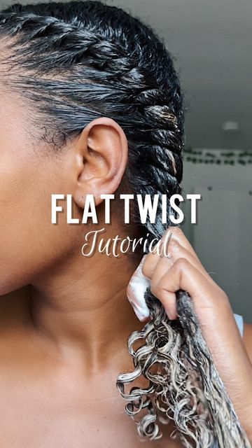 Simple Twist Out Natural Hair, Two Strand Twist With Flat Twist, Two Twists Into Ponytail, 2 Flat Twist On Natural Hair, Flat Twist On Relaxed Hair, Flat Twist Ponytail Hairstyles, Flat Twist Tutorial Step By Step, Twist Sets On Natural Hair, How To Twist Your Hair