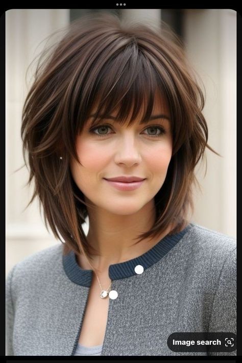 Chin Length Styles For Fine Hair, Back Of Medium Length Hair, Cheryl Burke Hair, Shag Hair Styles For Fine Hair, Dark Chin Length Hair, Angled Bob With Bangs Fine Hair, Hair Styles For Medium Length With Bangs, Hairstyles For Fine Hair 2024, Chin Length Bob With Layers Fine Hair