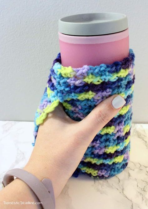 Crocheted Coffee Cozy with Hand Warmer and Secret Pocket Cup Warmer Pattern Coffee Sleeve, Crochet Travel Mug Cozy, Crochet Cup Cozy With Handle, Knit Coffee Cozy, Cup Cozy Crochet Pattern, Beverage Warmers, Mug Cover, Crochet Hand Warmers, Crochet Travel