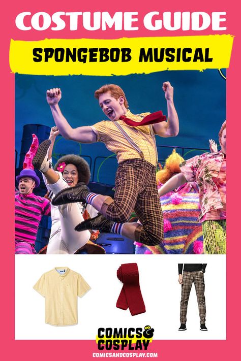 Spongebob Musical Makeup, Spongebob Musical Costumes, Spongebob The Musical Costumes, Spongebob Musical, Spongebob The Musical, Yellow Plaid Pants, Spongebob Costume, Red Suspenders, Band Uniforms