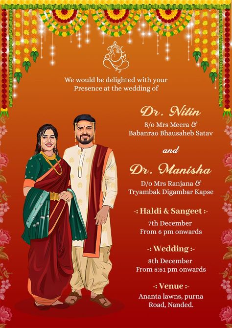 Traditional Marathi Wedding Invitation Download Marathi Wedding Invitation, Marathi Bride, Marathi Wedding, Wedding Invitations Online, Will And Grace, Wedding Invitation Design, Festival Outfits, Invitation Design, Special Day