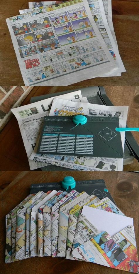 Making Envelopes, Newspaper Cartoons, Recycle Newspaper, How To Make An Envelope, Envelope Punch Board, Envelope Art, Newspaper Crafts, Jairzinho, Recycled Crafts