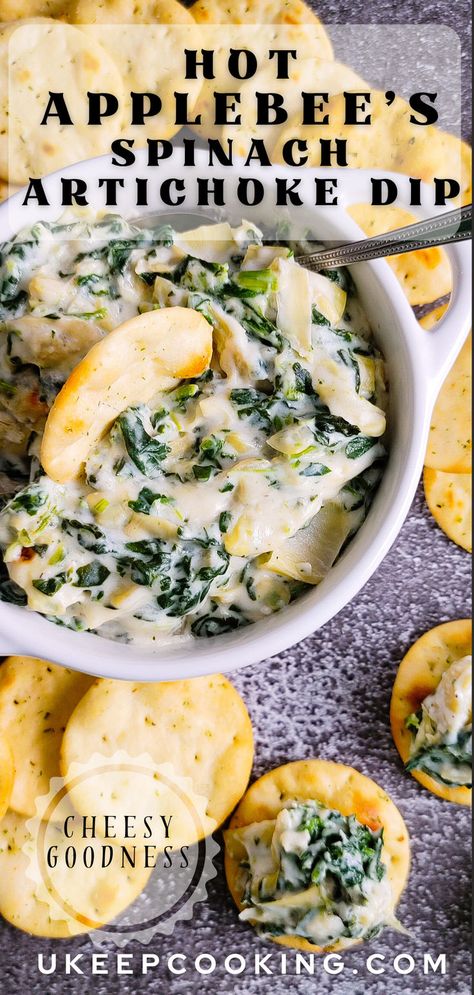 Alfredo Sauce Cream Cheese, Applebee's Spinach Artichoke Dip, Applebees Recipes, Best Spinach Artichoke Dip, Creamy Spinach Dip, Spinach Alfredo, Spinach Artichoke Dip Recipe, Spinach Dip Recipe, Artichoke Dip Recipe