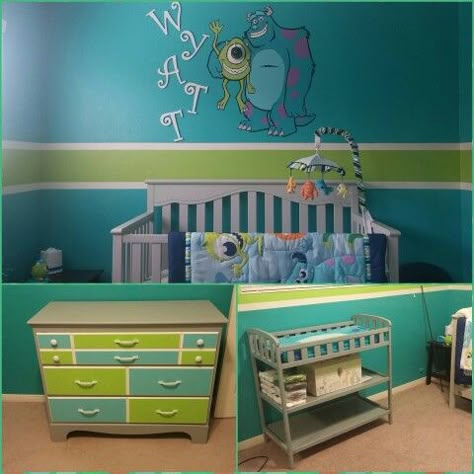 by Cherie W and Jordan M. Monsters inc theme nursery for our baby boy. Mike's eye is the baby monitor.