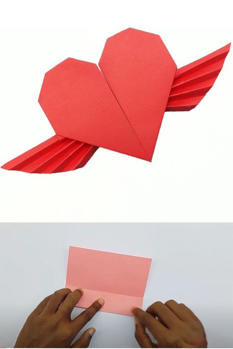 How to make paper heart with wings with color paper. Its a DIY origami winged heart making video tutorial for valentine's day. #Heart #Tutorial #Valentine Heart Tutorial, Heart Wings, Winged Heart, Heart With Wings, Make Paper, Diy Origami, Paper Heart, Color Paper, Valentine Heart