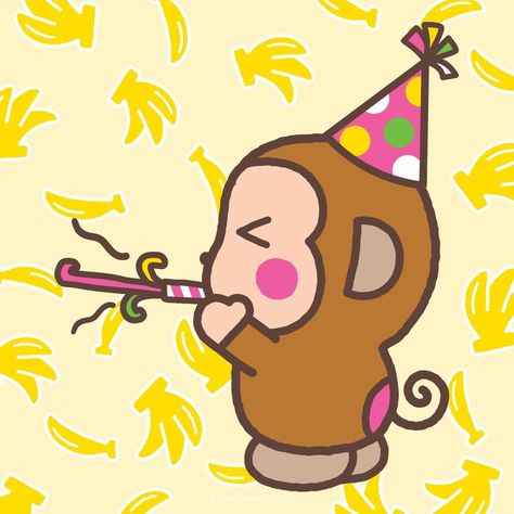 Sanrio | Happy birthday to our banana loving friend, Monkichi! 🎂🍌 | Instagram Monkey Happy Birthday, Monkey Sanrio, Sanrio Happy Birthday, Monkichi Sanrio, Birthday Sanrio, Kawaii Banana, Sanrio Birthday, Monkey Icon, Birthday Doodle