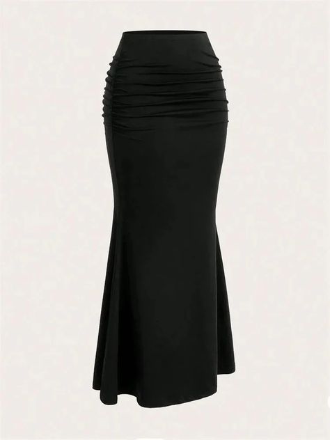 Solid Bodycon Ruched Long Skirt Women Sexy Black Elastic Elegant High Waist Mermaid Maxi Skirts Black Bodycon Maxi Skirt Outfit, Long Tight Skirt, Long Black Pencil Skirt, Black Bodycon Skirt, Bodycon Maxi Skirt, Long Black Skirt, Maxi Skirts Summer, Empire Dresses, Skirts Summer