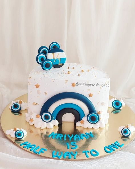 Half Way To One Cake Ideas, 6 Month Birthday Cake Boy Baby, Half Cake Birthday 6 Months Boy, Half Birthday Cake Boy, 6months Birthday Cake, Half Bday Cake, 6th Month Birthday Cake, Halfway To One Photoshoot, Half Way To One Cake