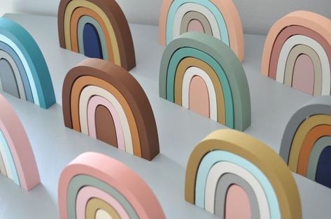 Rainbow Nursery Theme, Baby Wooden Toys, Baby Girl Boho, Boho Rainbow Nursery, Vintage Wood Signs, Rainbow Nursery Decor, Making Wooden Toys, Boho Baby Girl, Toddler Girl Room