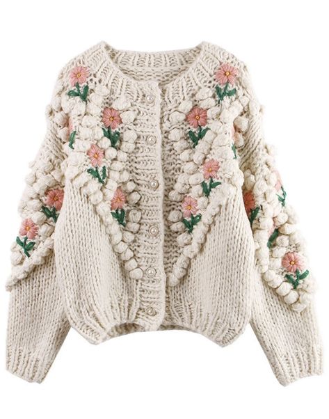 Gilet Crochet, Pearl Beading, Handmade Sweater, Cottagecore Style, Floral Sweater, Floral Cardigan, Cardigan Long, Strappy Dresses, Winter Sweaters