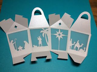 Papercrafts and other fun things: 25 Days of Christmas Decorations - Day #3 - A Nativity Tea Light or Treat Box Wooden Nativity Diy, Nativity Ideas, Nativity Scene Cricut, Lantern Nativity Scene, Cricut Manger Scene, 3d Paper Nativity Cricut, Svg Free Files For Cricut Christmas Nativity, Tea Light Crafts, Lds Christmas