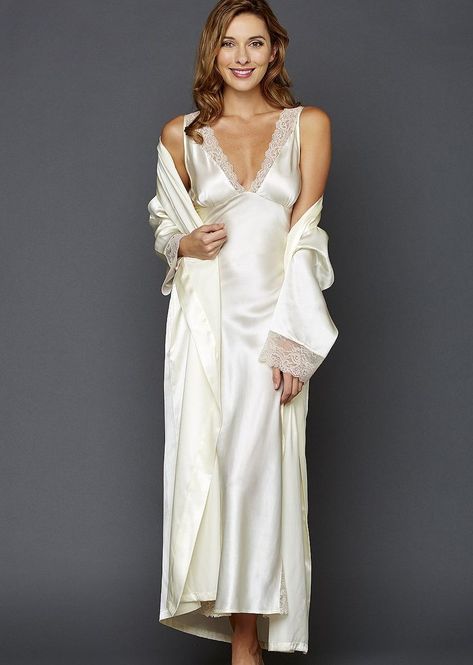 Allura Silk Long Gown Wedding Night Outfit Brides, Silk Nightwear Romantic, Wedding Night Outfit, Silk Long Gown, Long Silk Nightgown, Classy Loungewear, Wedding Nightgown, Night Gown Dress, White Nightgown