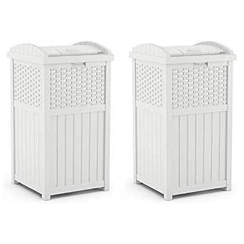 Suncast Wicker Resin Outdoor Hideaway Trash Can Bin with Latching Lid for Use in Backyard, Deck, or Patio, White (2 Pack) Outdoor Hideaway, Hide Trash Cans, Garbage Disposal Cleaner, Disposal Cleaner, White Wicker Furniture, Deck Or Patio, Outdoor Trash Cans, Your Trash, Yard Tools