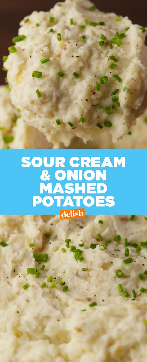 Sour Cream & Onion Mashed Potatoes ~ make regular potatoes seem so boring! #recipe #easyrecipes #potato #mashedpotatoes #onion #sidedish #sourcream Sour Cream Onion Potatoes, Green Onion Mashed Potatoes, Mashed Potatoes With Onions, Sour Cream And Onion Mashed Potatoes, Sour Cream And Onion Potatoes, Onion Mashed Potatoes, Sour Cream Mashed Potatoes, Mashed Potato Bites, Sour Cream Potatoes