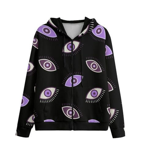 Eye of Protection Pattern Big Violet Eyes All-over Print Zip up Hoodie With Pocket Interlock - Etsy Eye Of Protection, Eye Hoodie, Big Hoodies, Woman In Suit, Black White Outfit, Violet Eyes, Utila, Vibe Clothes, Long Style