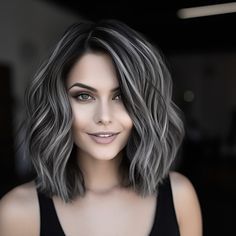 40 Gorgeous Ideas of Gray Blending for Dark Hair Dark Gray Ombre Hair, Gray On Black Hair, Going From Dark Brown To Grey Hair, Black To Grey Ombre Hair Medium, Best Hair Color For Brunettes Going Grey, Medium Length Gray Haircuts, Ombre Grey Hair Color, Dark Grey Money Piece Hair, Grey Blending Lowlights Brunette