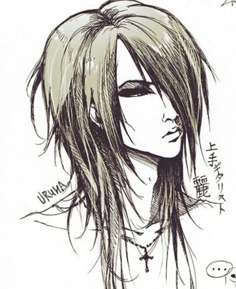 Alternative Hair Drawing, Emo Hair Drawing Reference, Emo Hair Reference, Vkei Drawings, Punk Hair Drawing, Vkei Drawing, Scene Hair Drawing, Emo Pose Reference, Long Hairstyle Drawing