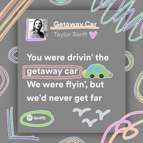 Scribbles Aesthetic, Lover Homescreen, Spotify Edit Coret Taylor Swift, Lyric Doodles, Taylor Swift Getaway Car Aesthetic, Getaway Car Taylor Swift Drawing, Getaway Car Taylor Swift Poster, Paint Doodles, Taylor Swift Prints Getaway Car