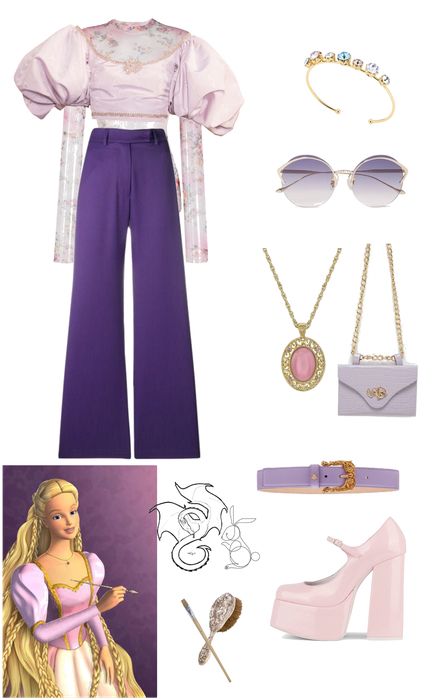 Rapunzel Modern Outfit, Rapunzel Moodboard, Rapunzel Inspired Outfits, Rapunzel Inspired Outfit, Barbie As Rapunzel, Rapunzel Outfit, Disney Character Outfits, Modern Disney Characters, Barbie Outfits