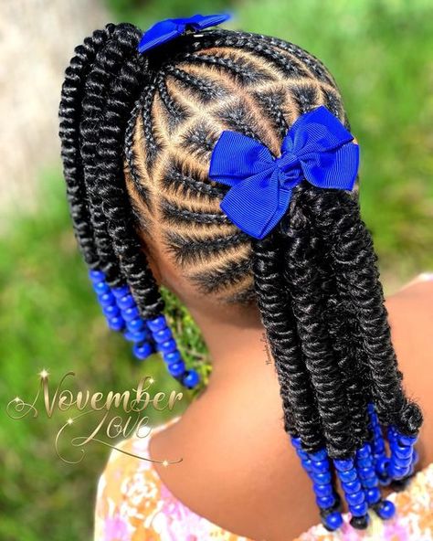 Braid Hairstyles For Little Black Girls Easy, Kids Cornrows With Beads, Cornrow Hairstyles For School Kids, Cornrow In Two Hairstyles, Cornrow Hairstyles For School Natural Hair, Girls Braids Black Kids Natural Hair, Braids For Baby Girls Hair, African Hair Braiding Styles For Kids, Kid Twist Hairstyles