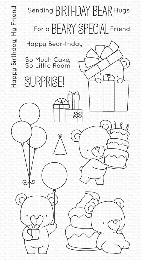 Birthday Doodle, Birthday Bear, Birthday Stamps, Pola Sulam, Mft Stamps, 자수 디자인, Birthday Cards Diy, Digi Stamps, Special Cards