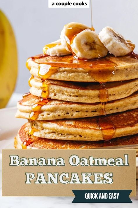 These deliciously easy banana oatmeal pancakes are made in a blender using oats and bananas: no flour! They're delicious with a healthy spin. #pancakes #banana #oatmeal #healthy #breakfast #brunch #glutenfree #plantbased #mealprep Oatmeal Healthy Breakfast, Plantbased Mealprep, Healthy Banana Oatmeal, Pancakes Banana, Oatmeal Healthy, Vegan Brunch Recipes, Banana Oatmeal Pancakes, Greek Yogurt Pancakes, Banana Oat Pancakes