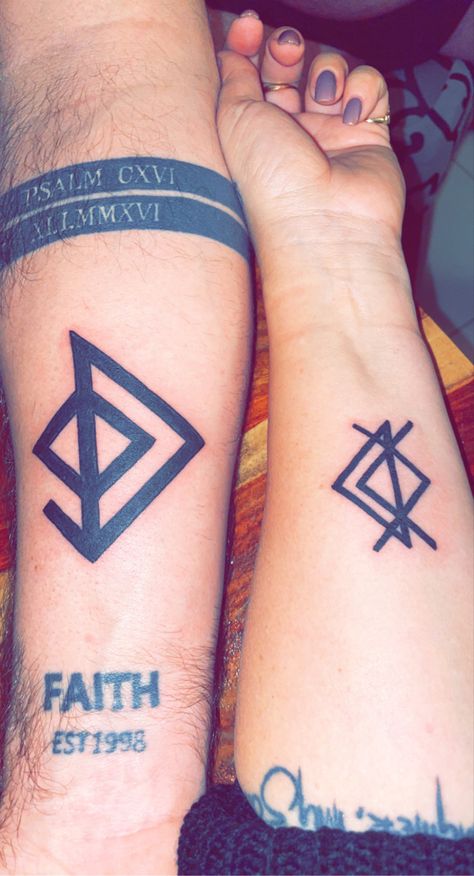 Matching Norse Tattoos, Couples Viking Tattoos, Norse Couples Tattoo, Couples Rune Tattoos, Viking Marriage Symbol, Viking Love Rune, Love Rune, Viking Love, Married Couple Tattoos