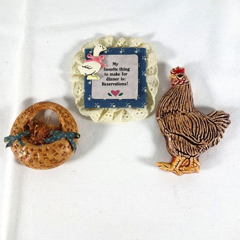 Set of 3 Country Themed Fridge Magnets Chicken Duck Basket Funky Fridge Magnets, Vintage Fridge Magnets, Chicken Themed Kitchen, Vintage Fridge, Kitchen Themes, Fridge Magnets, Magnets, Chicken, House Styles