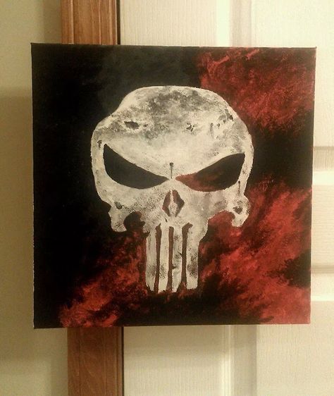 Punisher Painting, Skull Paintings, Brick Ideas, Punisher Skull, Canvas Work, The Punisher, Cute Canvas Paintings, Skull Painting, Painter Artist