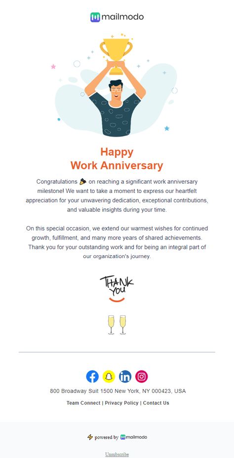 The Work Anniversary Email Template is to show appreciation, boost employee morale, and strengthen the employee-employer relationship. Companies can use this template to demonstrate their recognition of employees' dedication and loyalty. Anniversary Email Design, Work Anniversary Cards Employee, Work Congratulations, Appreciation Email, Work Anniversary Cards, Happy Anniversary Lettering, Anniversary Letter, Birthday Email, Employees Card