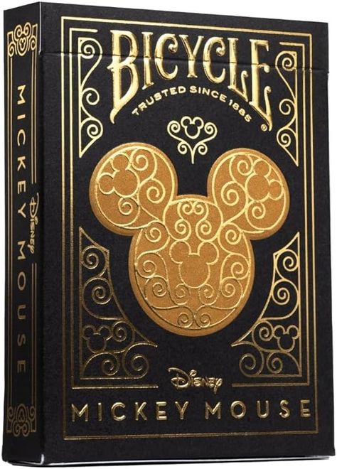 Amazon.com: Bicycle Disney Mickey Mouse Inspired Black and Gold Playing Cards : Toys & Games Gold Playing Cards, Mickey Mouse Black, Court Cards, Bicycle Cards, Gold Foil Cards, Flourish Design, Classic Mickey Mouse, Bicycle Playing Cards, Hidden Mickey