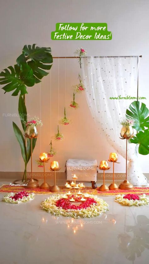 Mandir Decor, Ganpati Decoration Theme, Mandir Decoration, Ganesh Chaturthi Decoration, Home Flower Decor, Ganpati Decoration At Home, Diy Floral Decor, Janmashtami Decoration, Ganapati Decoration