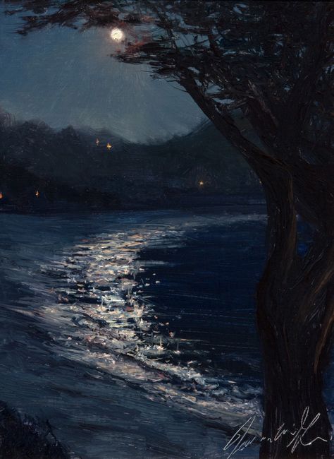 Moonlight Painting, Dark Landscape, River Painting, Dark Theme, Art Apps, Beach Night, Impressionist Landscape, Night Scenery, Night Painting