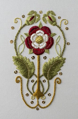 Silk Ribbon Embroidery Tutorial, Brazilian Embroidery Stitches, Medieval Embroidery, Jacobean Embroidery, Crewel Embroidery Patterns, Gold Work Embroidery, Tudor Rose, Learn Embroidery, Brazilian Embroidery