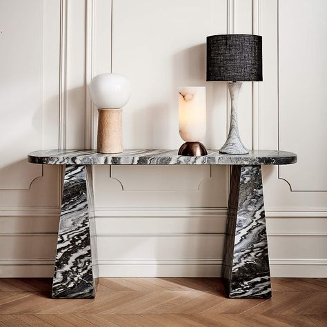 Nicholas Obeid, Desk Credenza, Modern Goth, Bedroom Lights, Console Table Design, White Spider, Marble Console Table, Marble Console, Marble Table Lamp