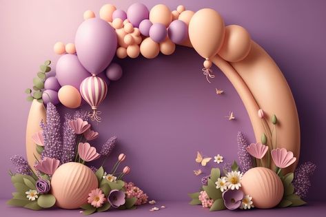 Pink And Rose Gold Party, Balloon Backdrop Diy, Balloon Arch With Flowers, Super Mario Backdrop, Floral Birthday Backdrop, Mario Backdrop, Easy Birthday Party Decorations, Birthday Balloon Backdrop, 3d Balloon