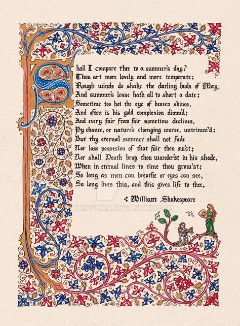 Sonnet 18 by Theophilia on DeviantArt Sonnet Aesthetic, Shakespeare Love Poems, Sweet Poetry, Shakespeare Art, Unsaid Thoughts, Darling Buds Of May, Art Homework, World Poetry Day, Favorite Poems