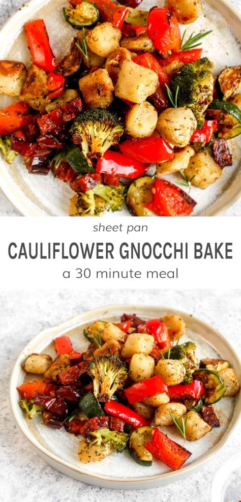 Cauliflower Gnocci Meals Dinners, Sheet Pan Dinners With Gnocchi, Cauliflower Gnocchi Meals, Cauliflower Gnocchi, Veggie Packed Meals, Healthy Gnocchi Recipes Low Calorie, Vegan Sheet Pan Dinners, Cauliflower Gnocchi Sheet Pan Dinner, Veggie Packed Dinners