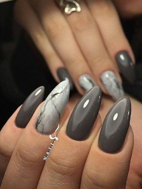 Grey Gel Nails, Dark Nail Designs, Wave Nails, Grey Nail Designs, Latest Nail Designs, Fall Nail Art Designs, Her Nails, Gray Nails, Dark Nails