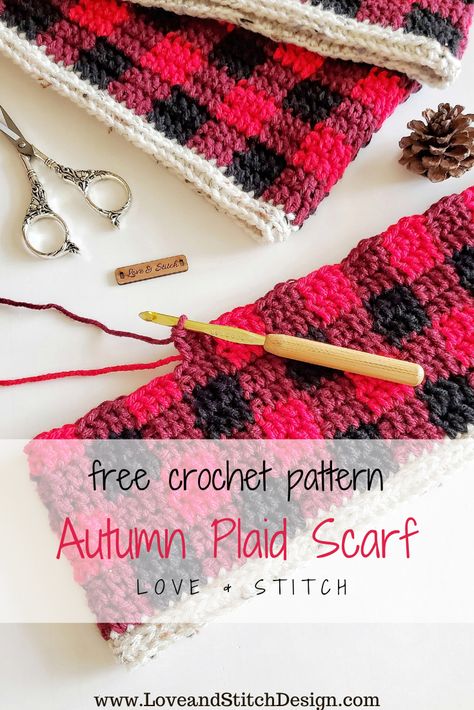 The Autumn Plaid Scarf is the perfect accessory for my fellow plaid lovers! This classic plaid design is so versatile and can be crocheted in so many fun color combinations. This pattern is beginner friendly and a great introduction to tapestry crochet. Crochet Buffalo Plaid Scarf, Buffalo Plaid Scarf Crochet Pattern, Plaid Scarf Crochet Pattern, Crochet Plaid Scarf Pattern Free, Plaid Crochet Scarf, Buffalo Plaid Scarf, Plaid Crochet, Bobble Crochet, Making Notes