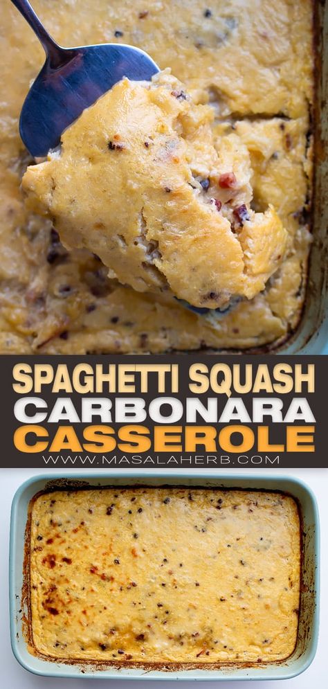 Bakes Spaghetti Squash Recipes, Carbonara Casserole, Bacon Flavors, Low Carb Spaghetti Squash, Spaghetti Squash Carbonara, Squash Carbonara, Easy Baked Spaghetti, Low Carb Spaghetti, Spaghetti Squash Casserole