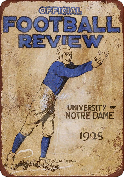 Step back in time with this 1928 Notre Dame Football Review tin sign! Measuring 8x12 inches and crafted from high-quality aluminum, this durable sign brings a touch of vintage flair to any space. Featuring classic graphics from the golden age of Notre Dame football, it’s a must-have for collectors and enthusiasts. Display it in your home, office, or fan cave and relive the glory days of Fighting Irish football! #NotreDame #VintageSign #FootballHistory #HomeDecor #SportsMemorabilia Notre Dame Baby, Country Yard, Go Irish, University Of Notre Dame, Irish Baby, Hello Sweet Cheeks, Notre Dame Football, Notre Dame University, Football Program