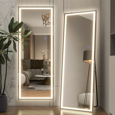 Vanity Ideas Bedroom Full Length Mirror, Big Led Mirror, Bathroom Mirror With Lighting, Bedroom Ideas For Large Rooms, Bedroom Mirror With Lights, Bed With Mirror, Light Bedroom Ideas, Led Mirror Design, Bedroom Ideas Bedding