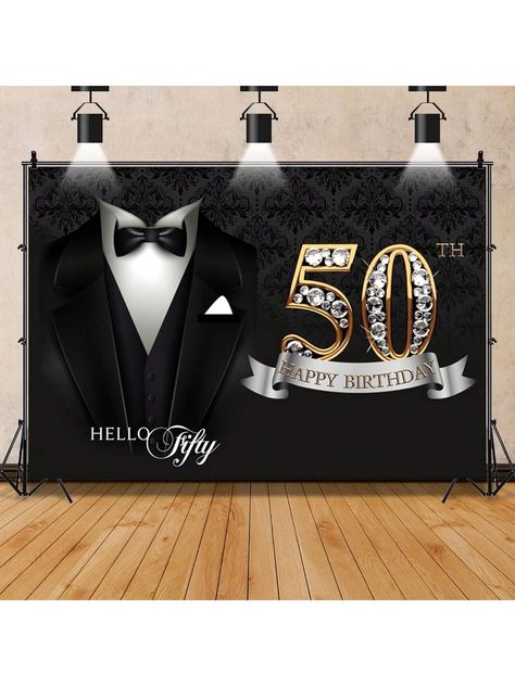 1pc 50th Birthday Party Supplies Black And Gold Party Decorations Set With Shiny Diamond Black Tuxedo Suit Background For Men, Father's BirthdayI discovered amazing products on SHEIN.com, come check them out! Mens Birthday Party Centerpieces, Diy 50th Birthday Decorations, Background For Men, 40th Birthday Party Men, Masculine Birthday Party, Players Ball, Mens Birthday Party Decorations, 50th Birthday Themes, 50th Birthday Centerpieces